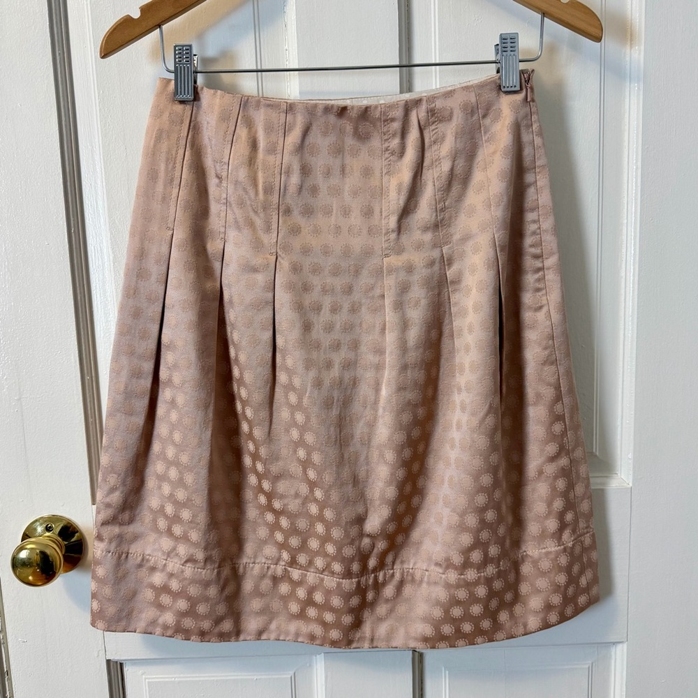 Elevenses Anthropologie Beige/Champagne Jacquard Polka Dot Print Skirt, Size 2